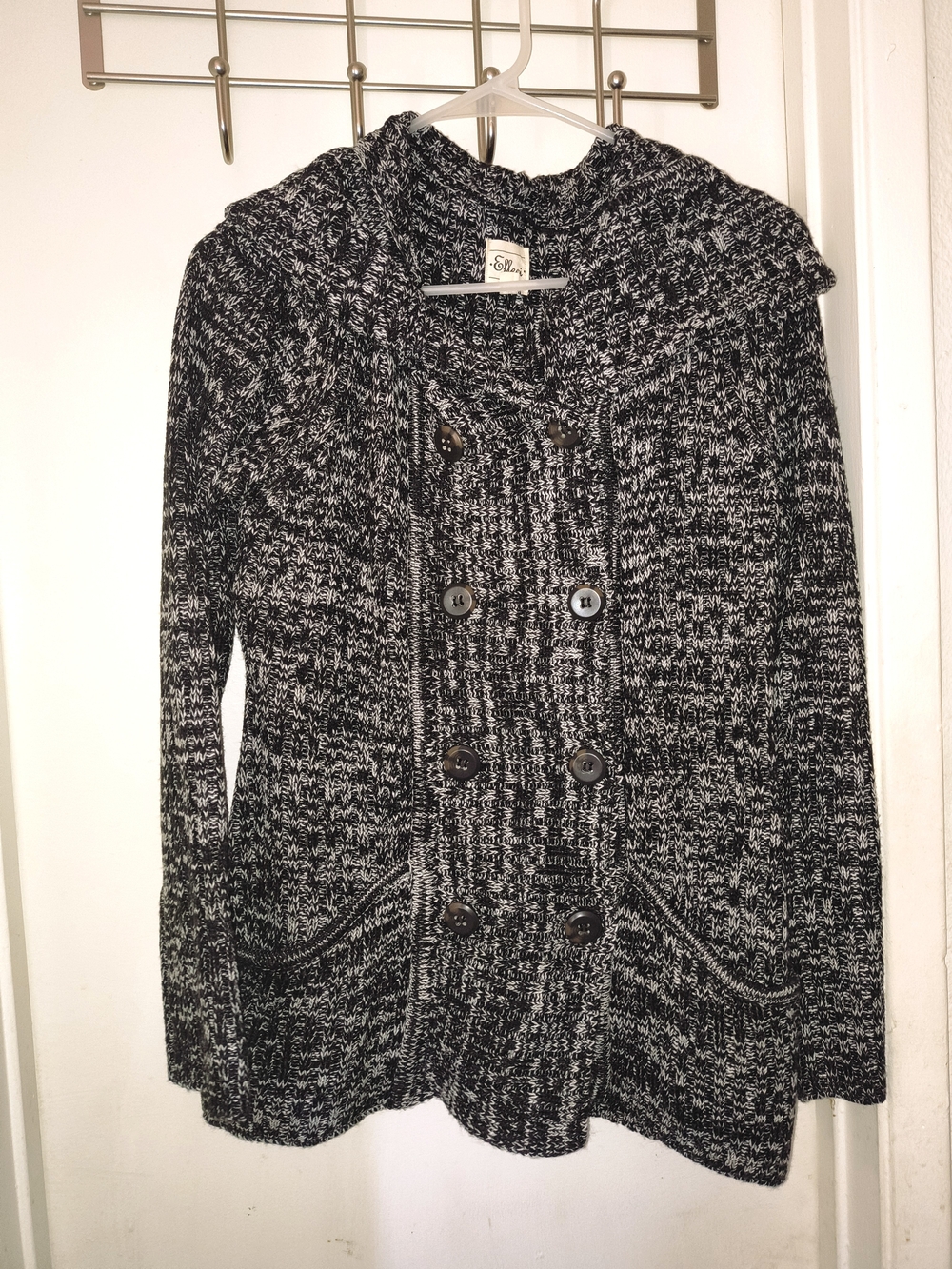 Effeci Black & White Marled Double-Breasted Hooded Sweater